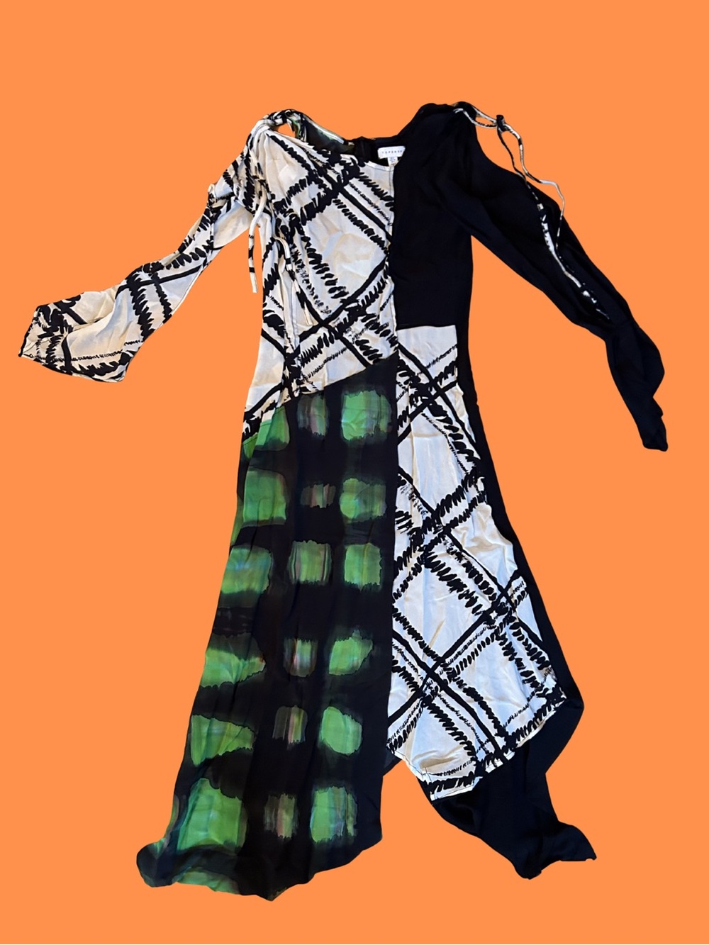 Topshop Black White Green Patchwork Maxi Dress
